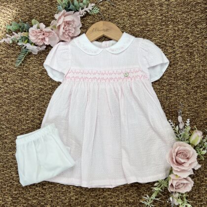 Abitino Rosa Con Fiorellini e colletto ricamato DK109 DK