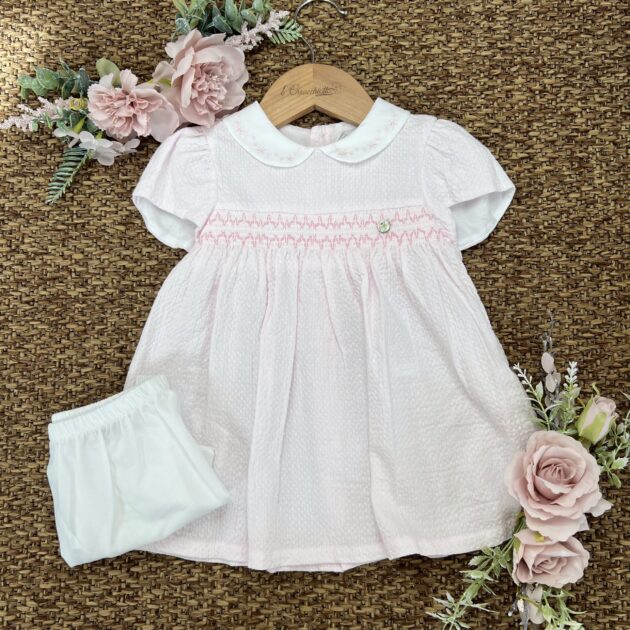 Abitino Rosa Con Fiorellini e colletto ricamato DK109 DK