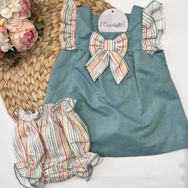 Abitino Verde con Fiocco righine colorate 856199 BDF