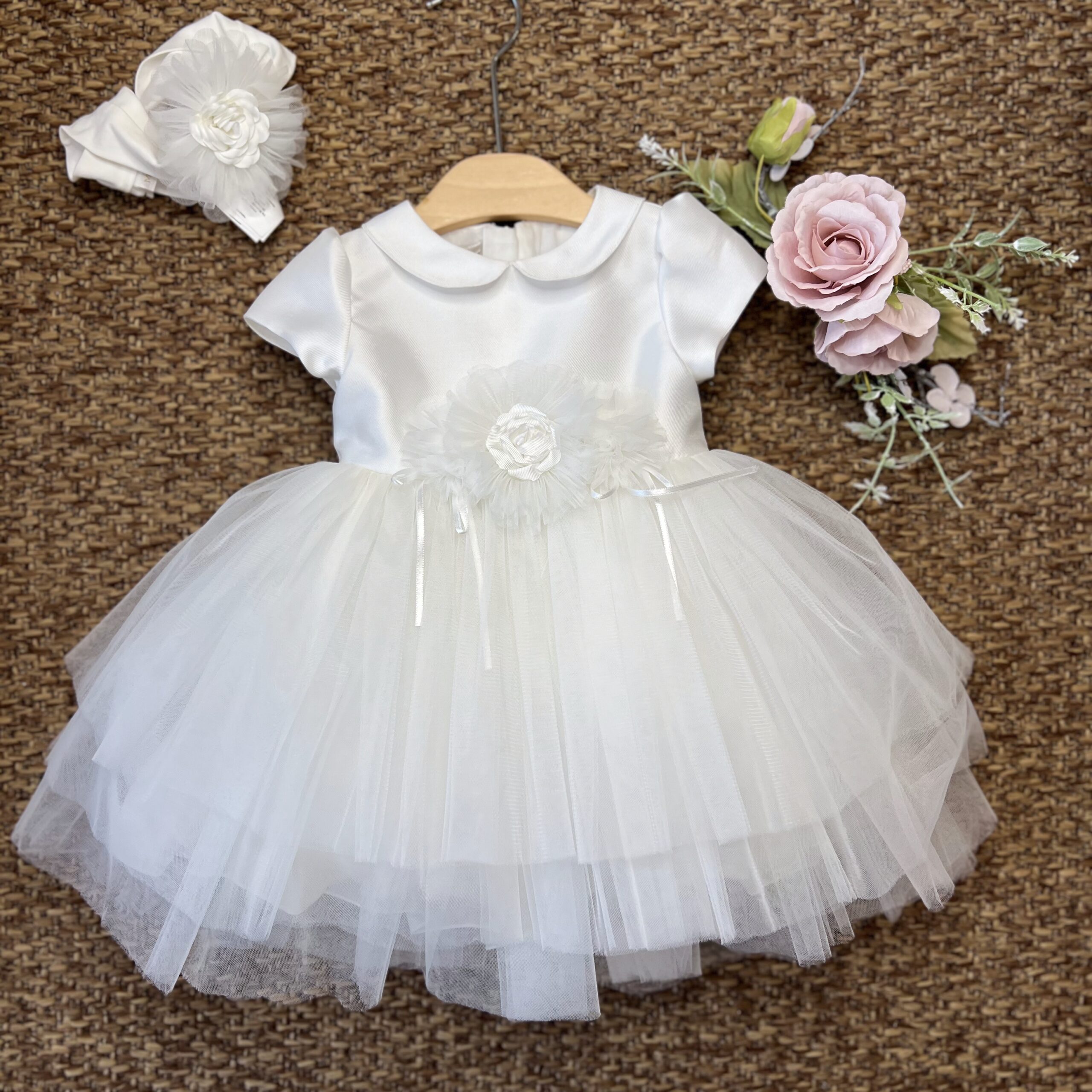 Abitino Organza + Fascetta con Fiore Bianco 3A775 MB - immagine 4