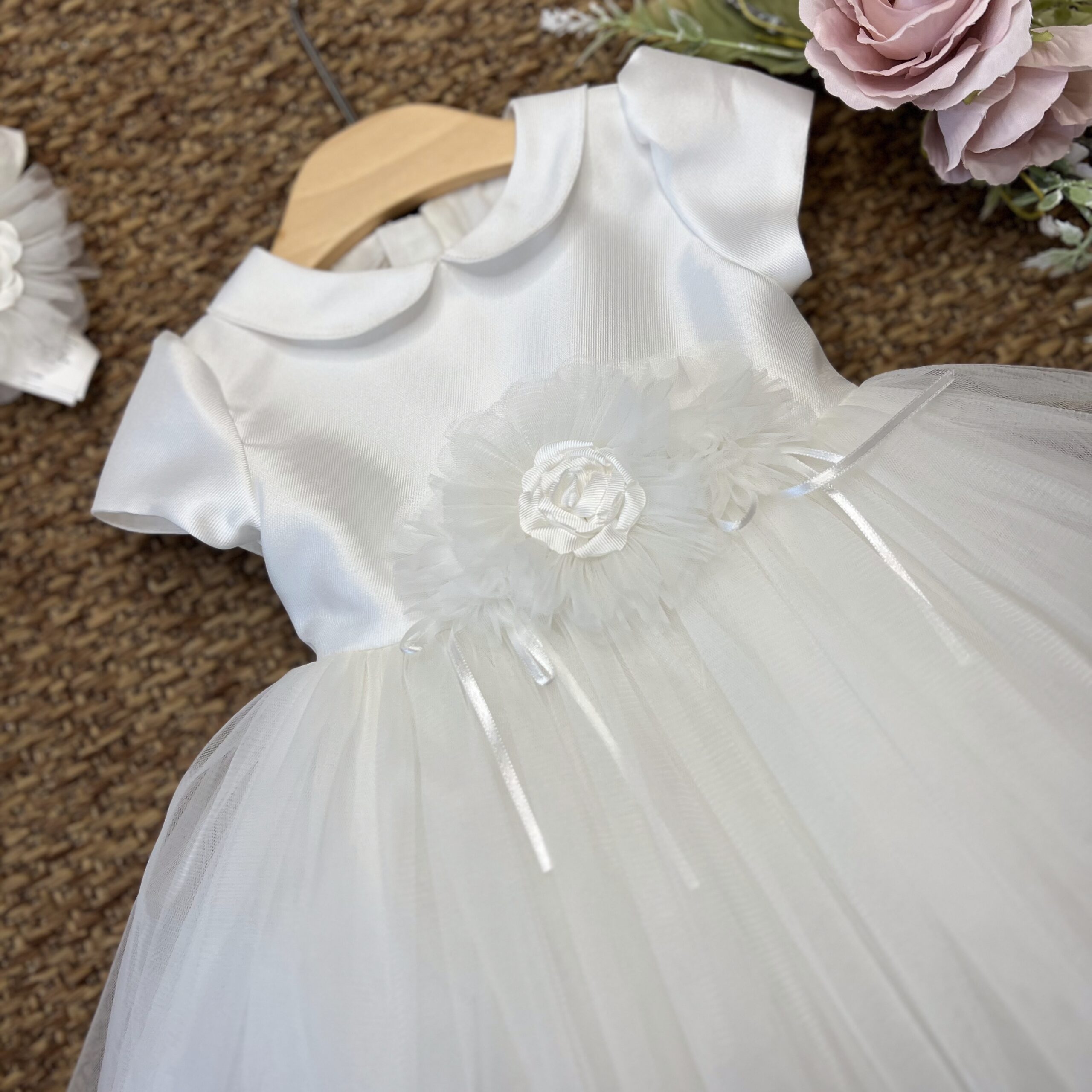 Abitino Organza + Fascetta con Fiore Bianco 3A775 MB - immagine 5