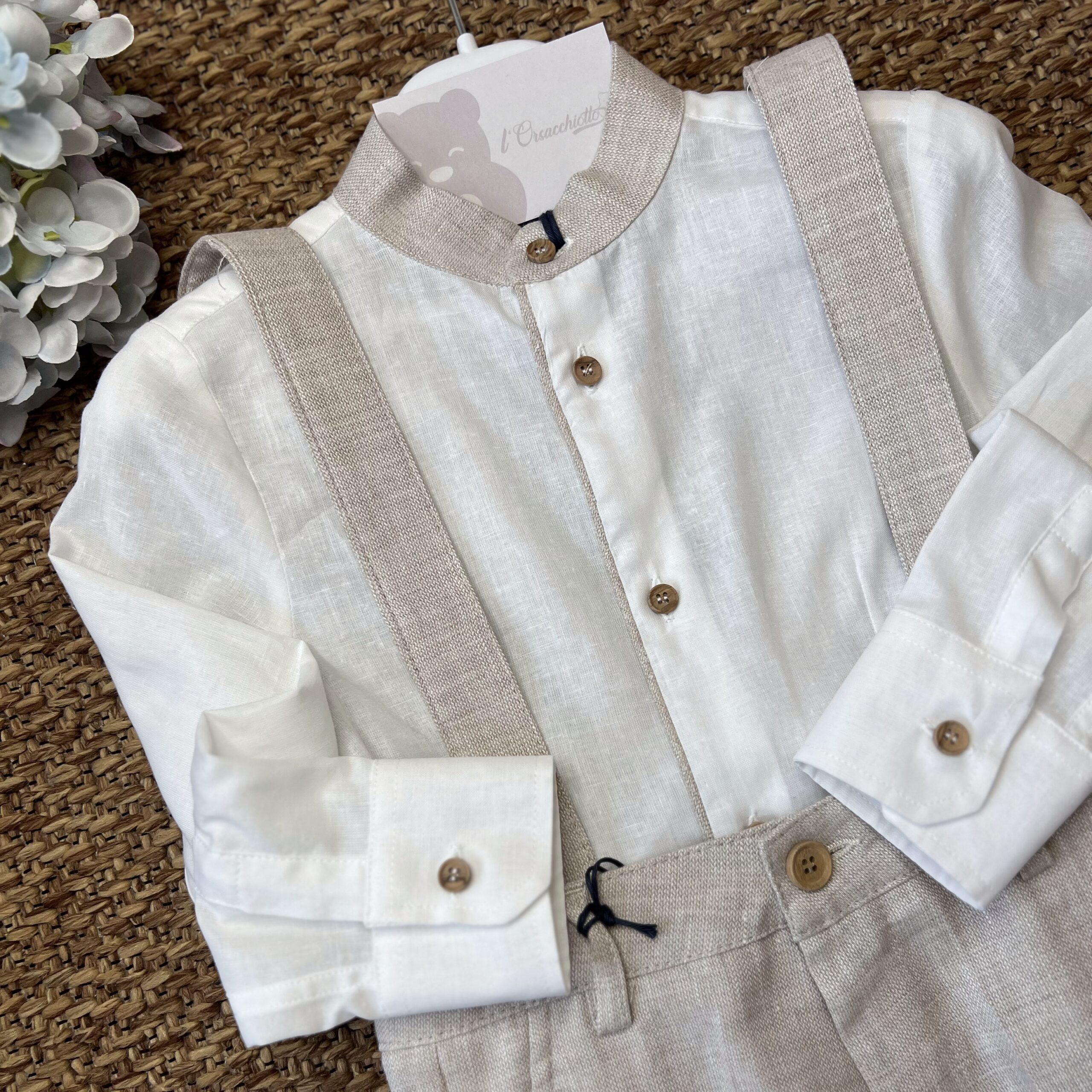 Completo lino con camicia alla coreana 52106-147 DD - immagine 2