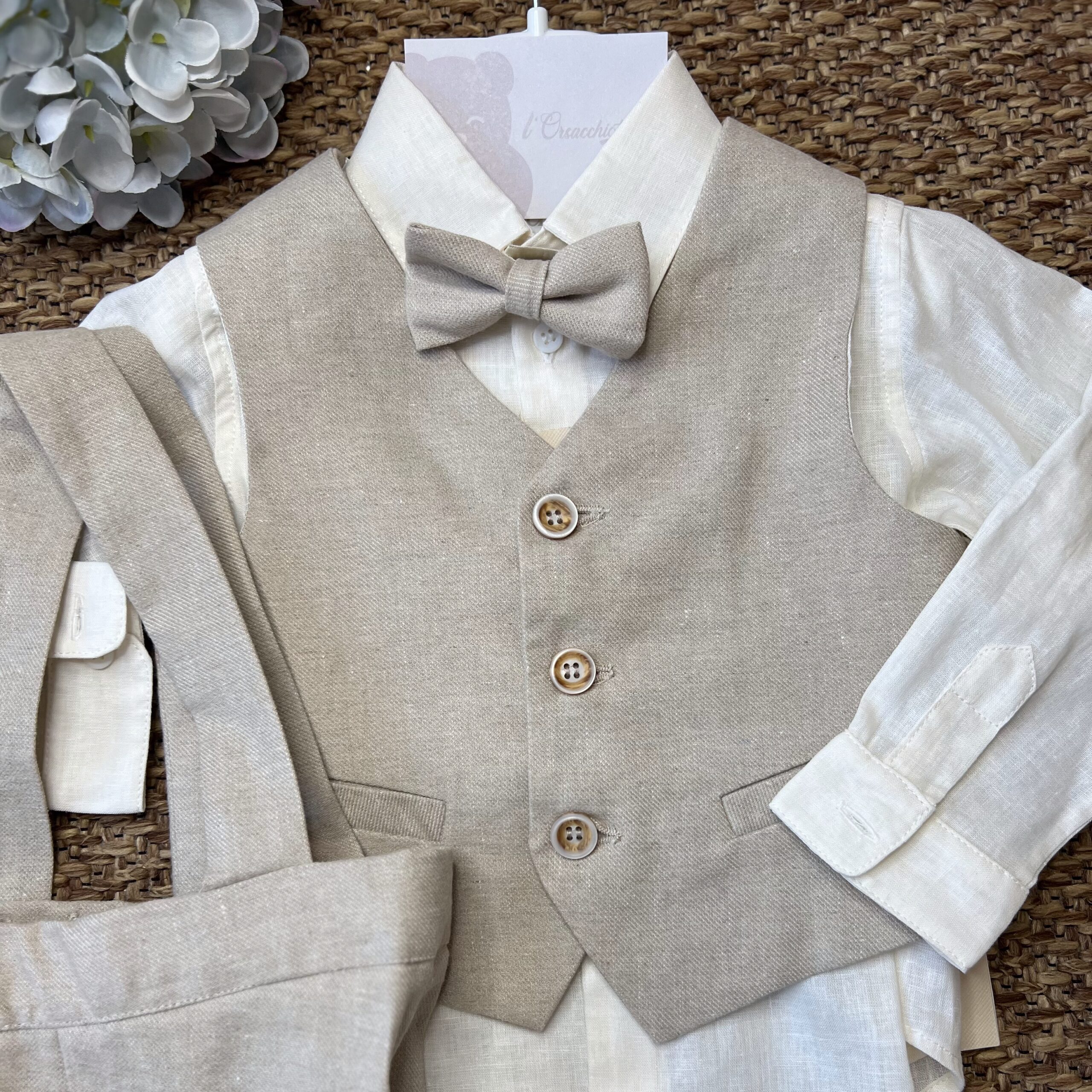Completo con Gilet Misto Lino Crema PR - immagine 2