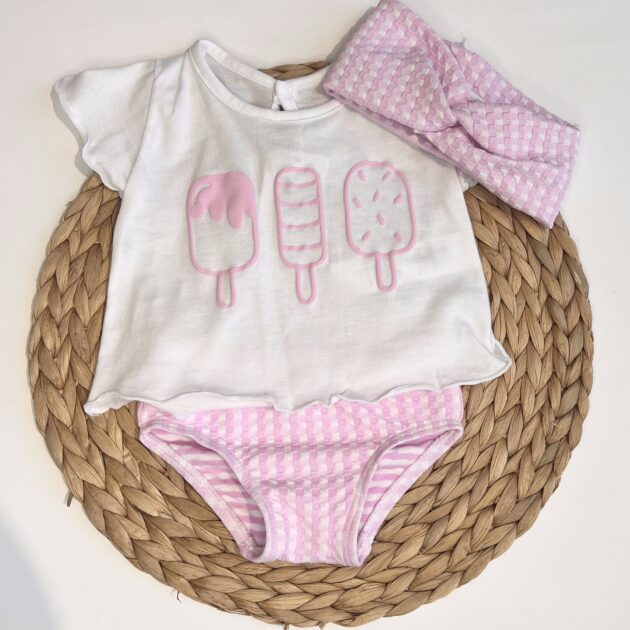 Costume vichy rosa con t-shirt gelati CL
