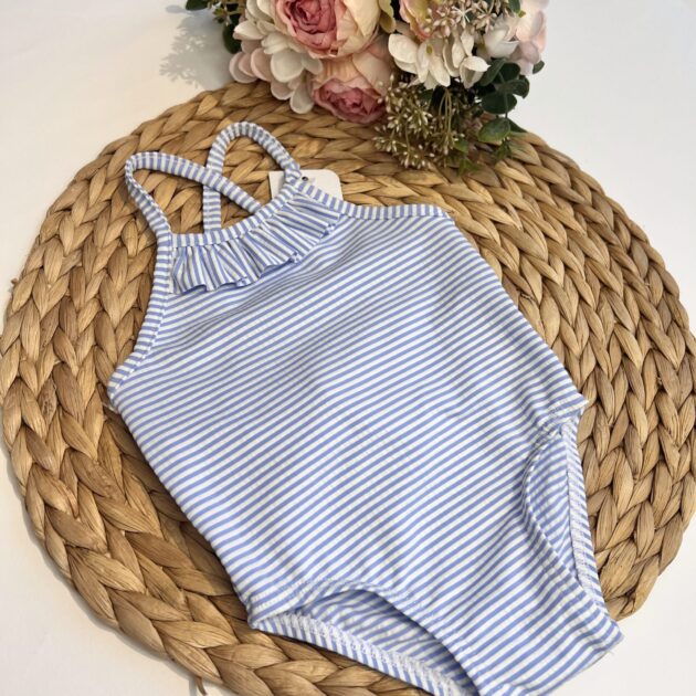 Costume intero righe celeste 23806 CL