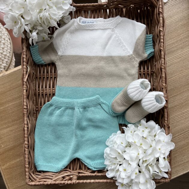 Completo con pant.corto verde e beige con babbucce 25067 JL