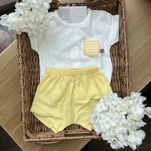 Completo Pant. Corto righe gialle con t-shirt taschino righe 11108 CL