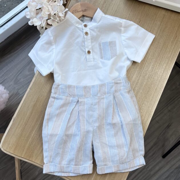 Completo Pant.Corto Righe Crema Celeste con Camicia Koreana 57101-180 JJB