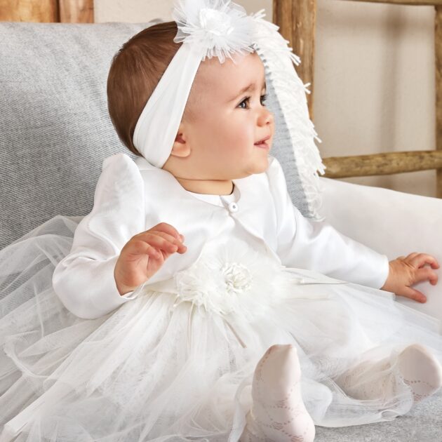 Abitino Organza + Fascetta con Fiore Bianco 3A775 MB