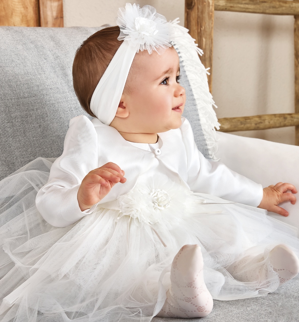 Abitino Organza + Fascetta con Fiore Bianco 3A775 MB