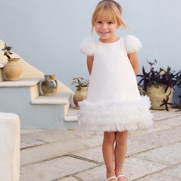 Abito Bianco Balze di Tulle 0B285 SB