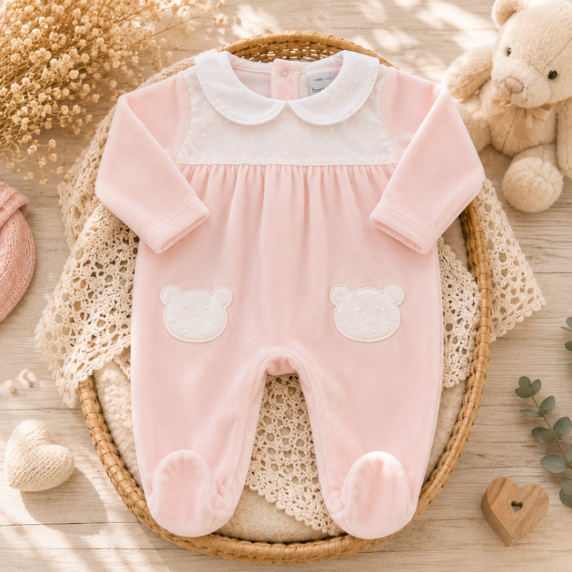 Tutina ciniglia rosa con taschine orsetto 12906 BBD