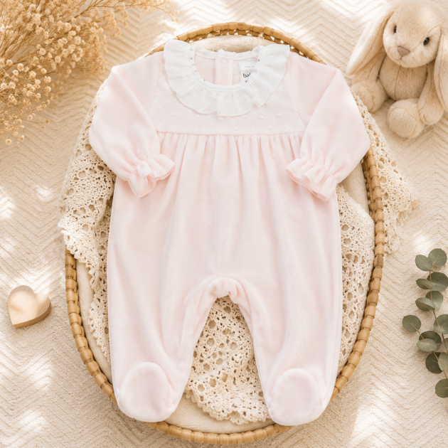 Tutina rosa in ciniglia con plumetis 13906 BBD