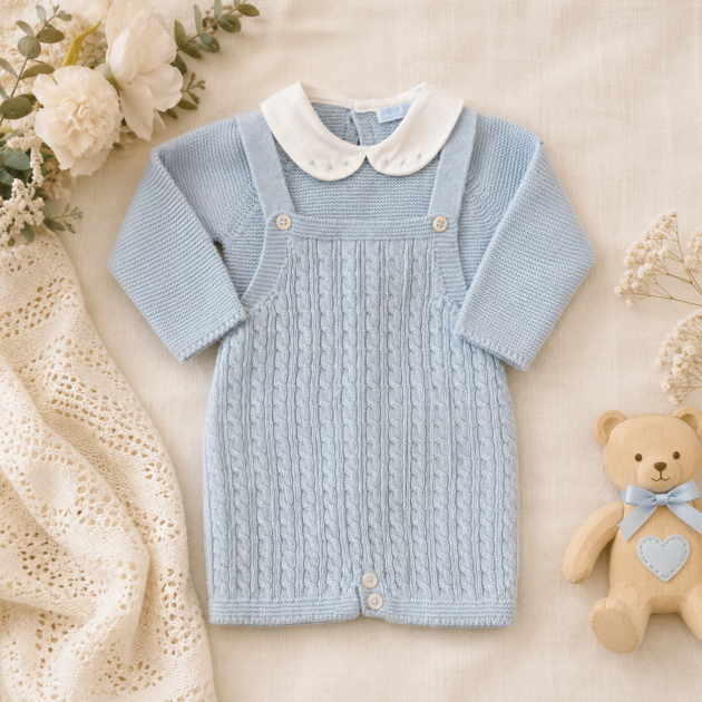 Pagliaccetto con maglia trecce celeste MI