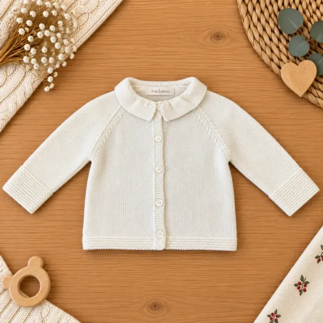 Cardigan con colletto volant 100%Lana I25373 ML