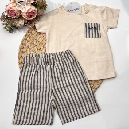 Completo Beige con t-shirt taschino righe NNN