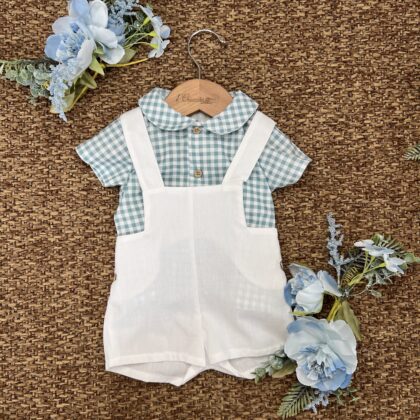 Salopette bianca con camicina quadri 40406 BBD
