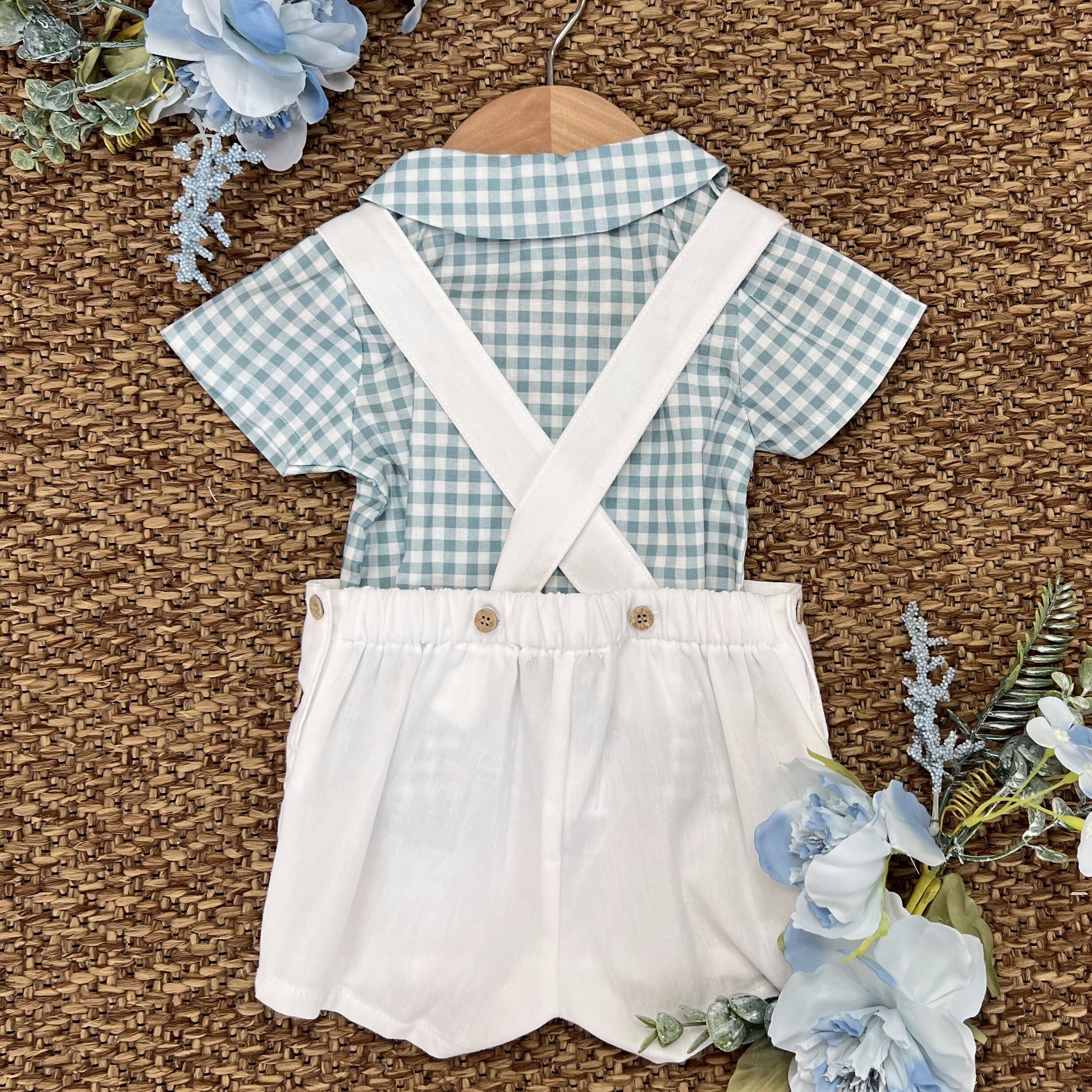 Salopette bianca con camicina quadri 40406 BBD - immagine 3