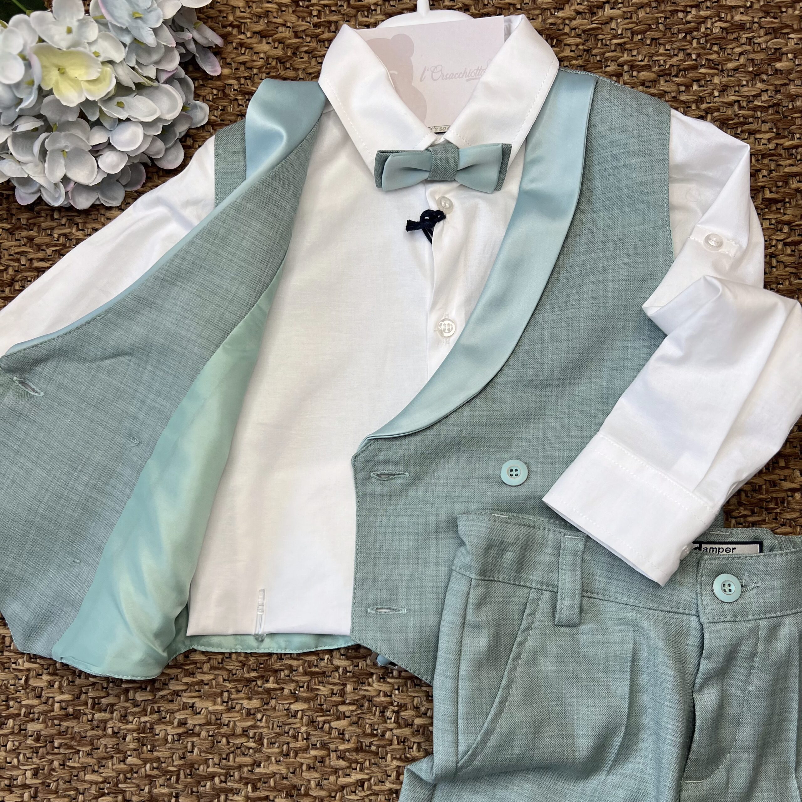 Pant. + Gilet + Camicia e Papillon Verde 51950-419 JJB - immagine 2