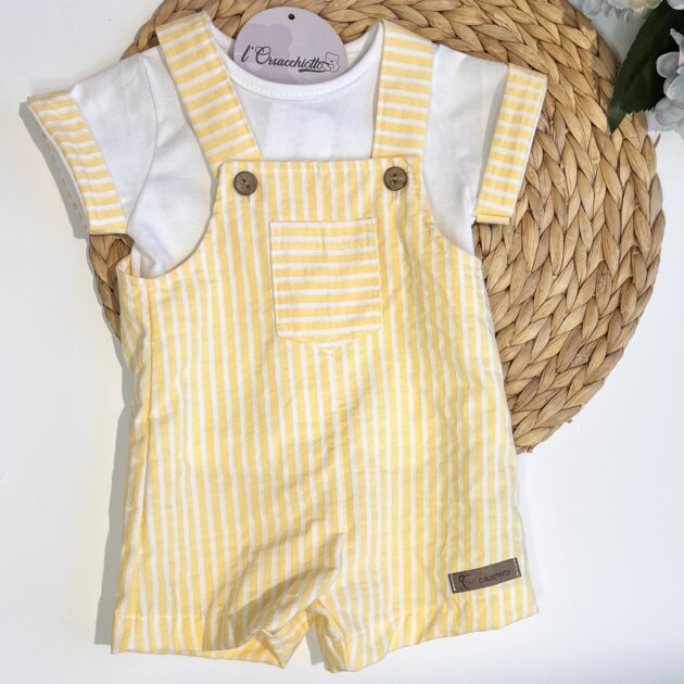 Salopette con t-shirt righe gialle 11110 CL