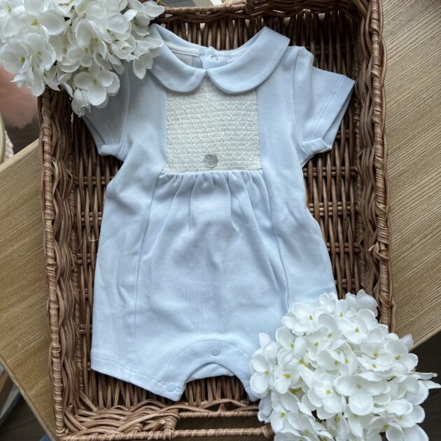 Pagliaccetto celeste neonato con punto smock | Estivo | 005-192408 | PZ