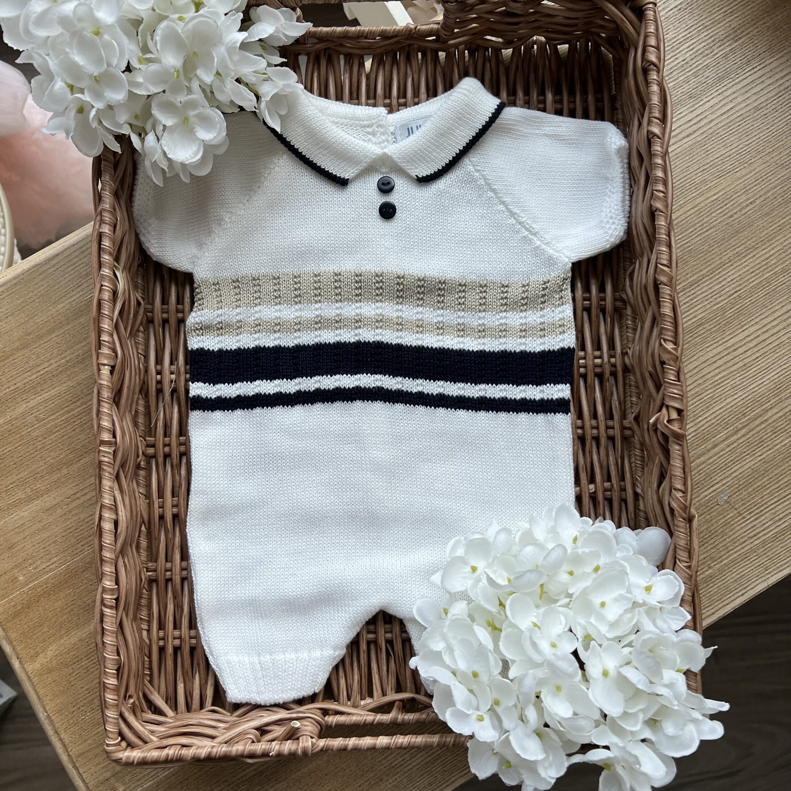 Pagliaccetto righe beige e blu 25161