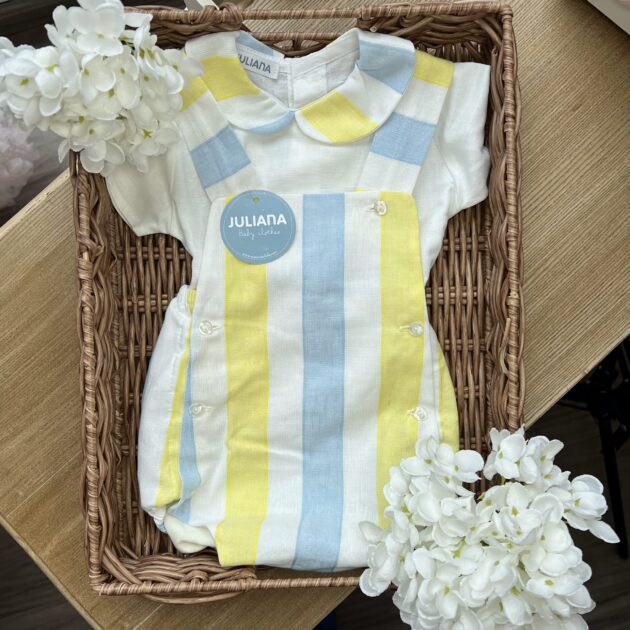 Pagliaccetto Righe Giallo Celeste con camicina JL