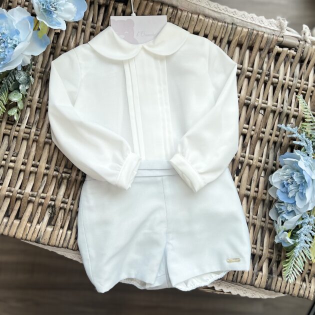 Completo Battesimo celeste con camicia piegone 5639