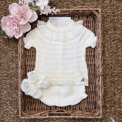 Completo in maglia m/c con coulotte Panna e babbucce  25059 JL