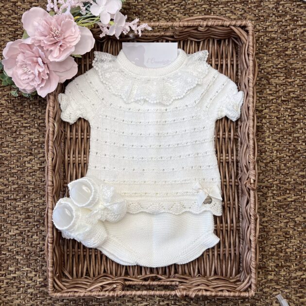 Completo in maglia m/c con coulotte Panna e babbucce  25059 JL