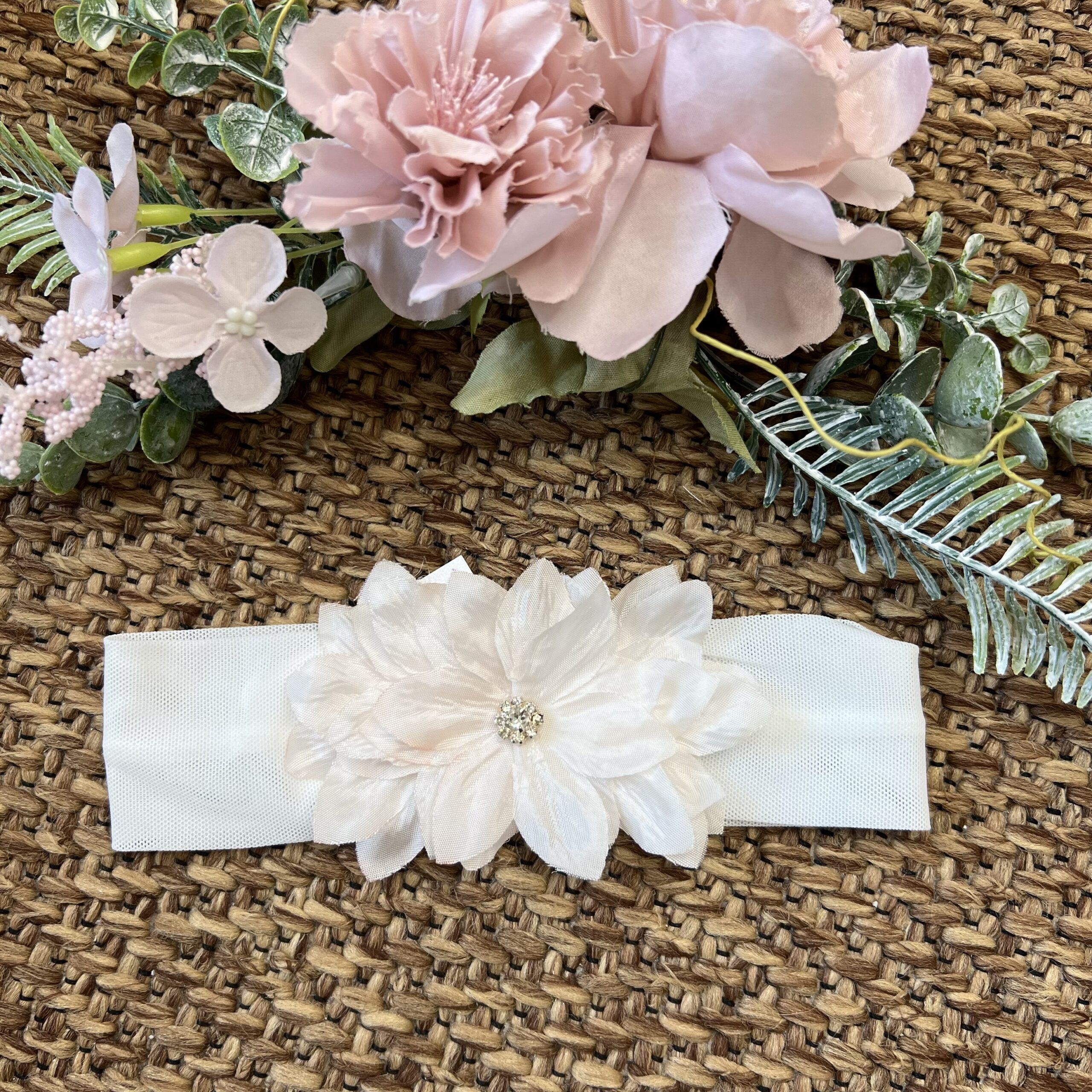 Fascia fiore rosa con strass Giorgia