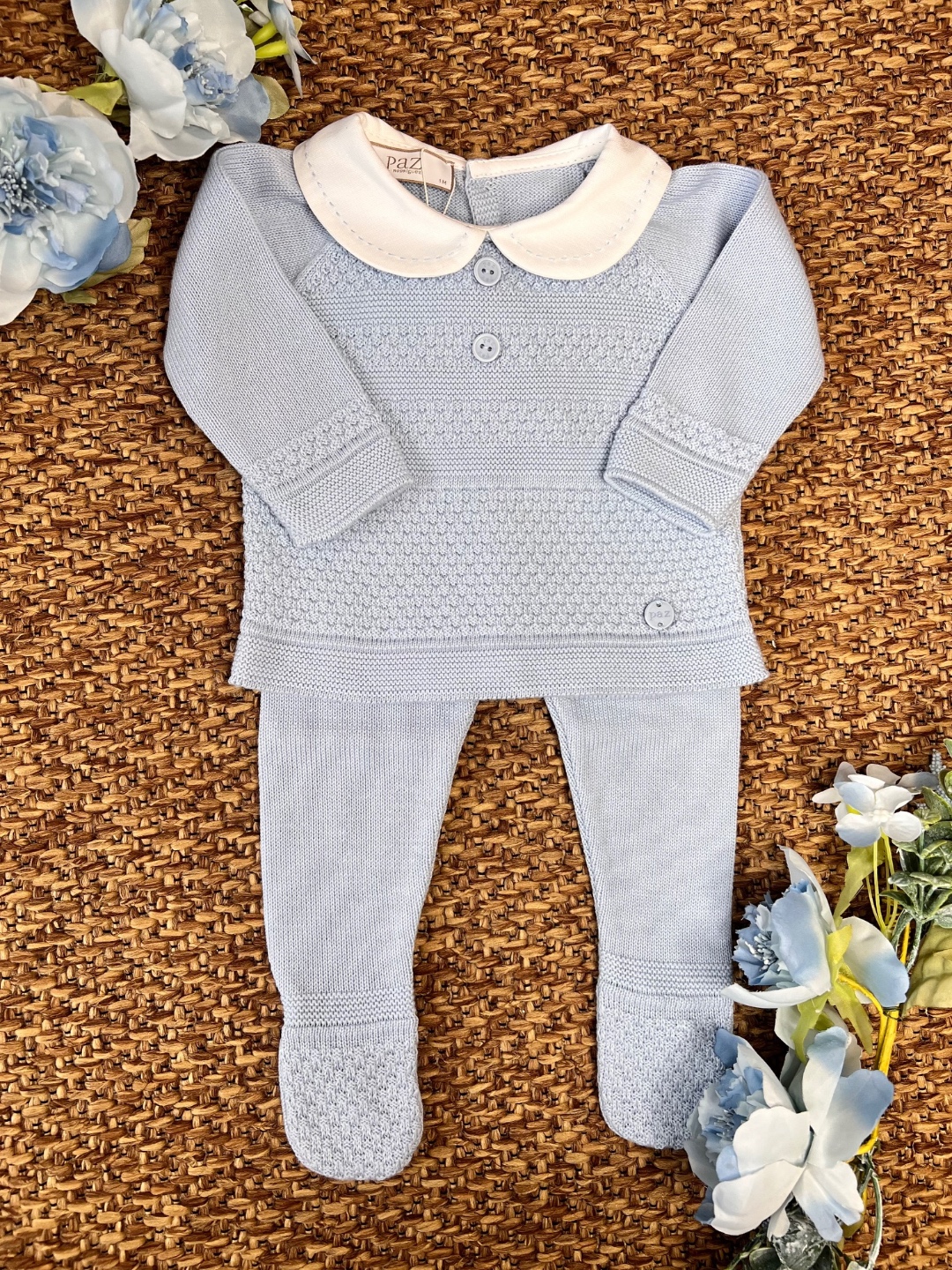 Coprifasce neonato celeste con colletto impunture | Filo di cotone 003-123411 Pz