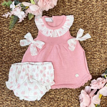 Pagliaccetto  con fiocchetto e coulotte fiori 127-123653 Pz