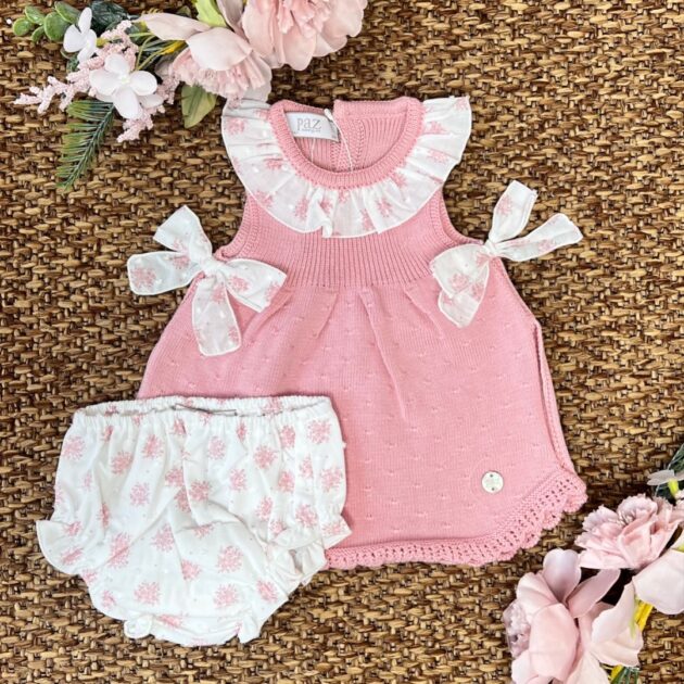Pagliaccetto  con fiocchetto e coulotte fiori 127-123653 Pz