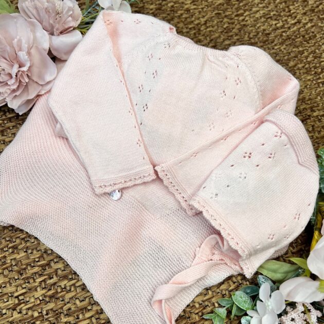Coordinato rosa romantico con coperta, Coprifasce e cuffietta | Filo di cotone 029-123684