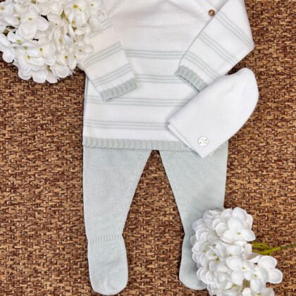 Coprifasce bianco righe verdi, ghettina verde e cuffietta | Filo di cotone 103-123571 Pz