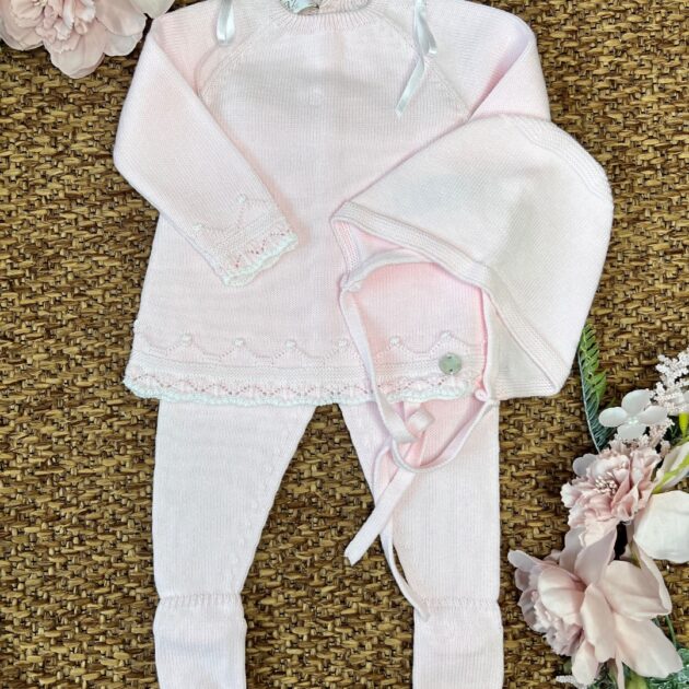 Coprifasce neonata rosa con fiocchetti e ghettina, con cuffietta | Filo di cotone 113-123188 Pz