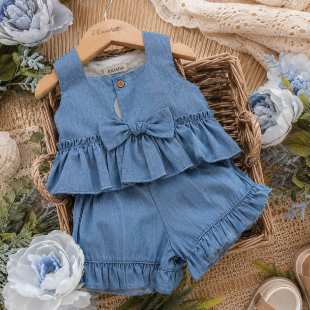 Completo bimba con pantaloncino in chambry | 26202 | JL