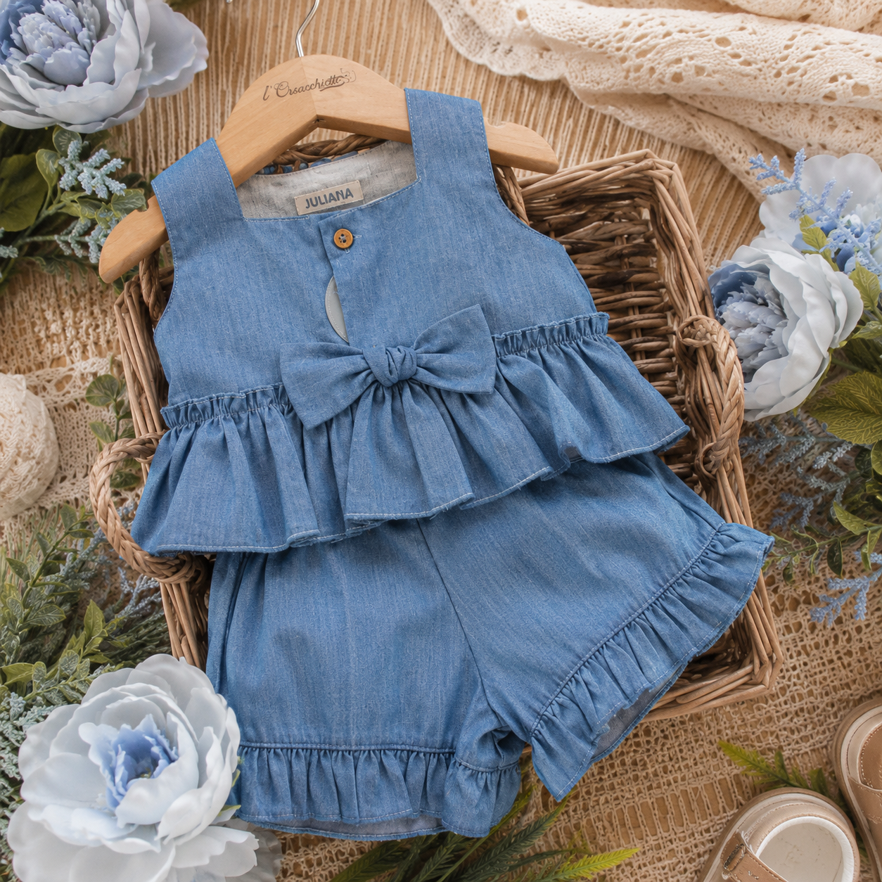 Completo bimba con pantaloncino in chambry | 26202 | JL
