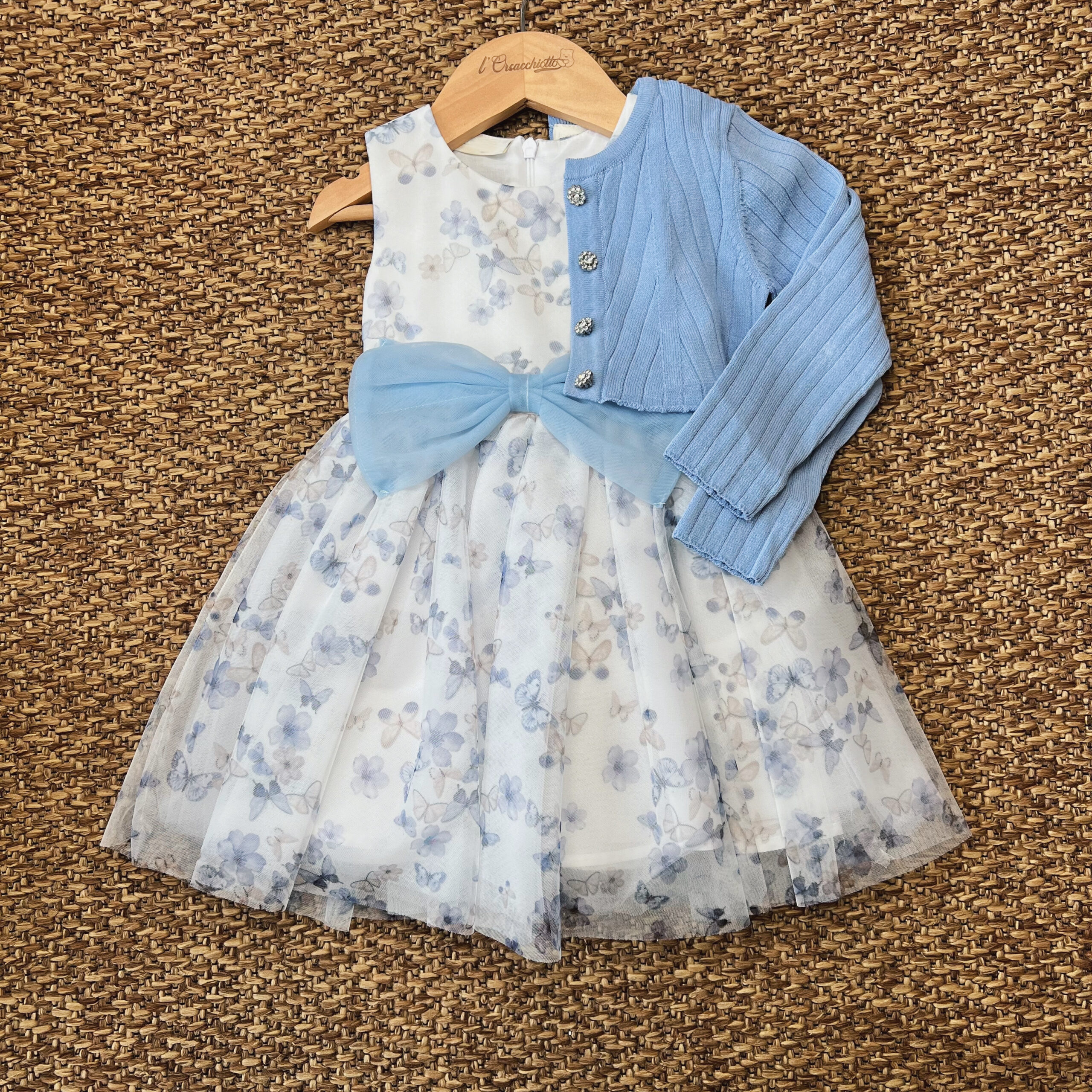 Abito cerimonia bimba con fiori e farfalle, e cardigan 0G245/00 - immagine 2