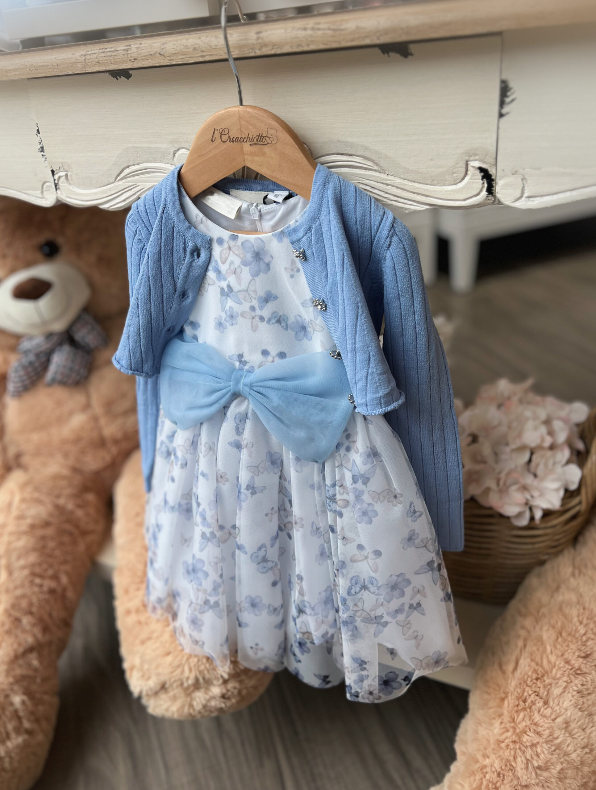 Abito cerimonia bimba con fiori e farfalle, e cardigan 0G245/00 - immagine 4