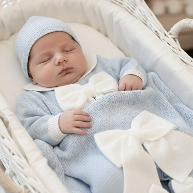 Coordinato nascita neonato fiocco | Filo di cotone T18L-18