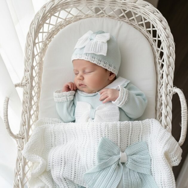 Coordinato nascita neonata Verde Fiocco | Filo di cotone T17L-18