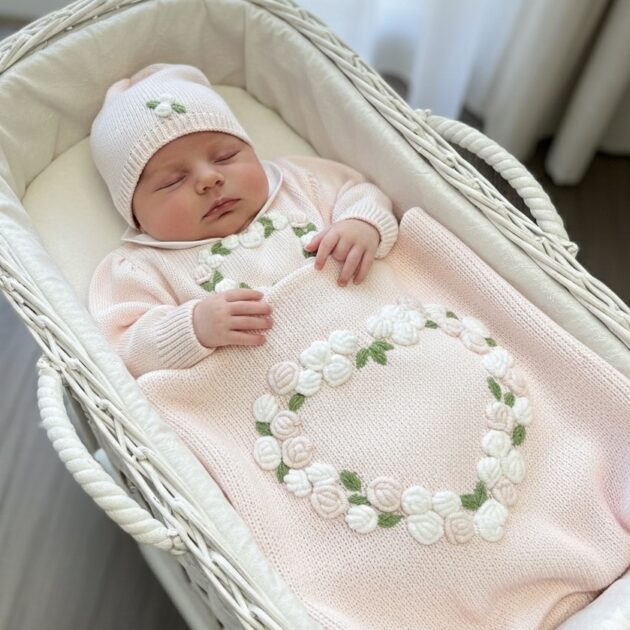 Coordinato nascita neonata Cuore rose | Filo di cotone T29L-18