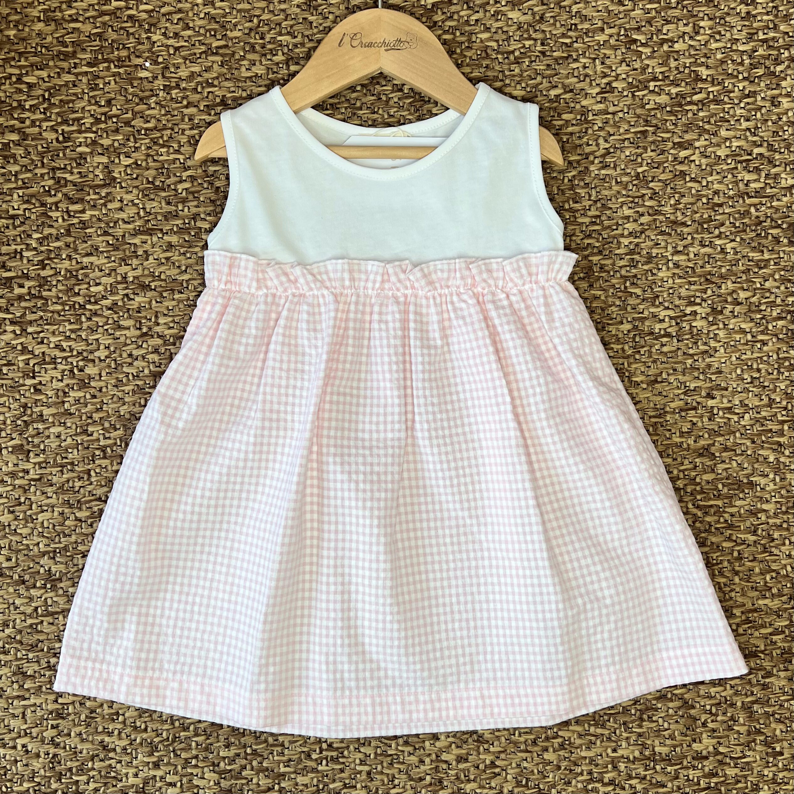 Abitino bianco con vichy quadretti rosa HS86G - immagine 2