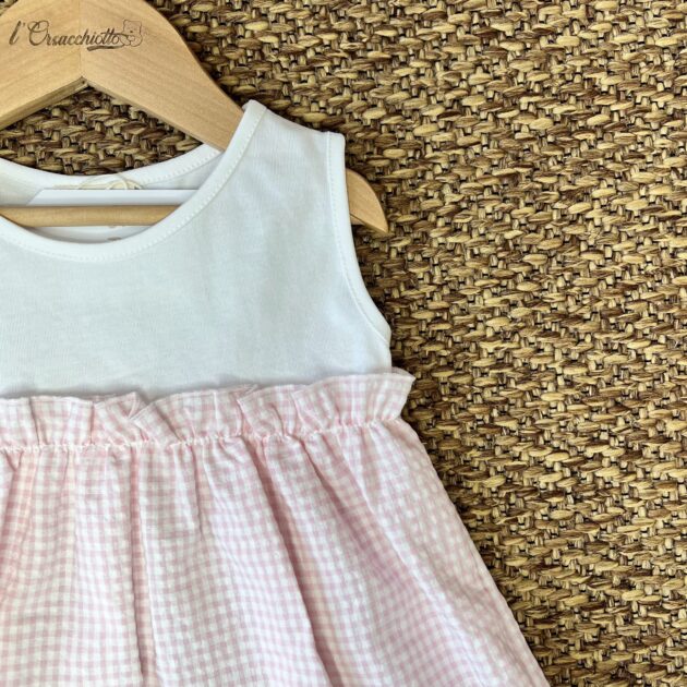 Abitino bianco con vichy quadretti rosa HS86G