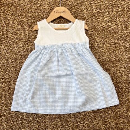 Abito bimba bianco vichy quadretti celeste HS86G