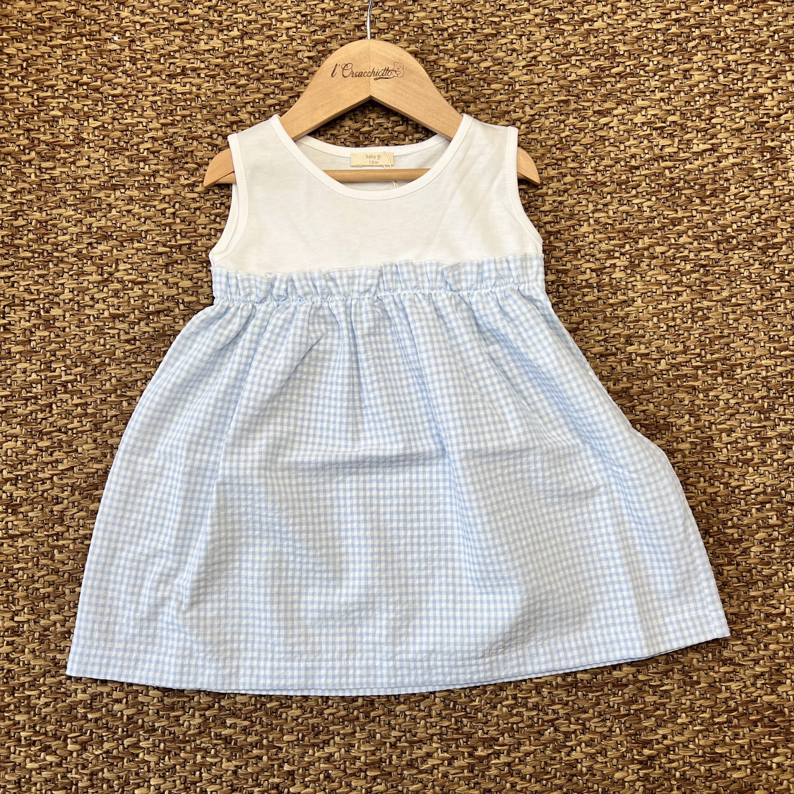 Abito bimba bianco vichy quadretti celeste HS86G