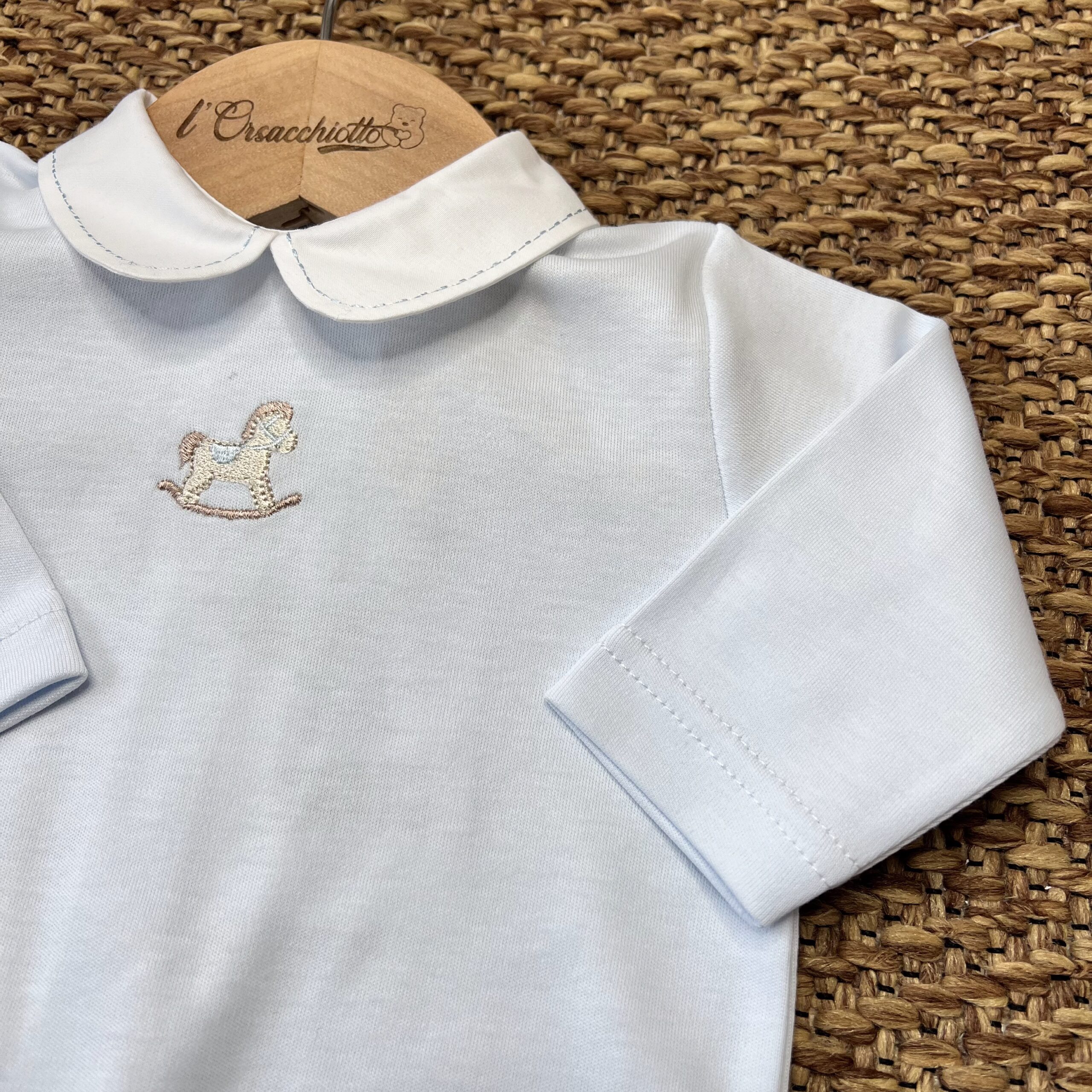 Tutina neonato Jersey celeste con cavalluccio RH50M