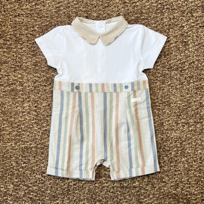 Pagliaccetto neonato con maglia e righe colorate in cotone 3G659